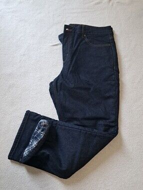 Realtree Mens Jeans Blue Denim Flannel Lined 36 X 30 Plaid Interior Straight Leg